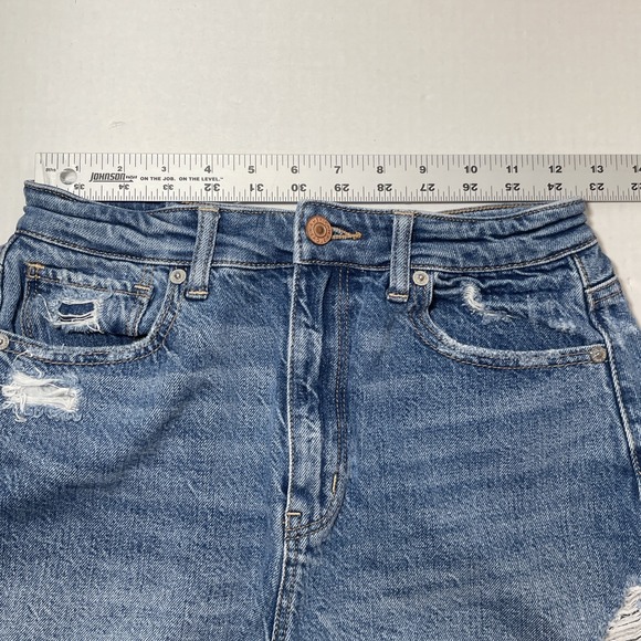 American Eagle Highest Rise Mom Short Womens 2 (actual 26x3) Blue Distressed Zip - Picture 4 of 7